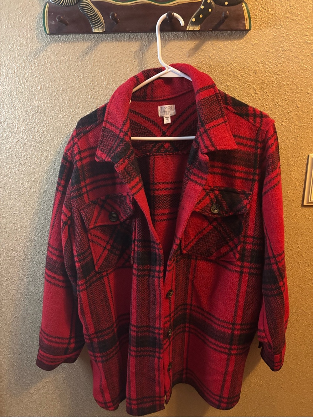 Time and Tru Red and Black Plaid Utility Shacket